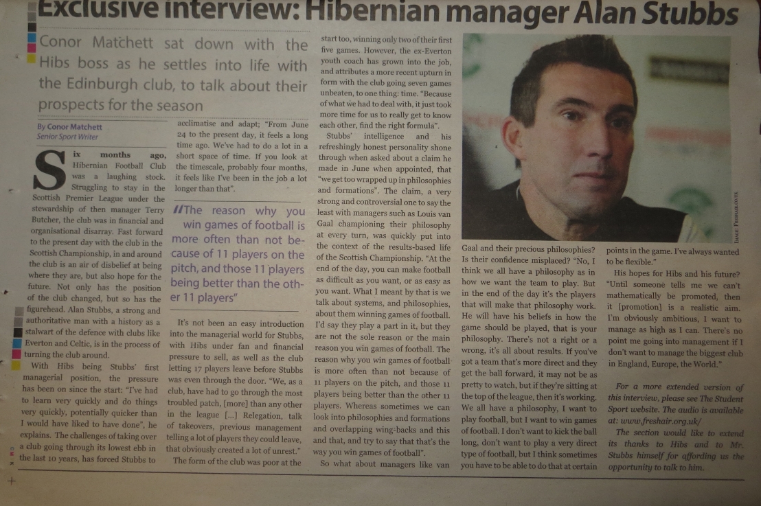 Exclusive Interview with Hibernian FC Manager Alan Stubbs